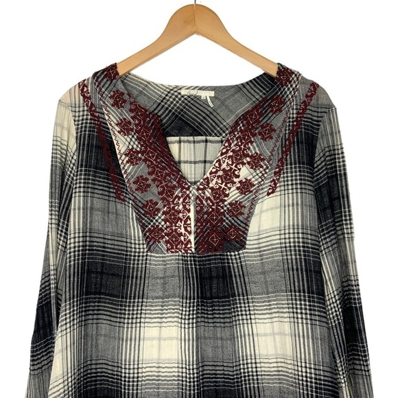 Anthropologie Floreat Womens Plaid Beaded Embroidered Boho Tunic Top Sz Medium - Picture 4 of 13